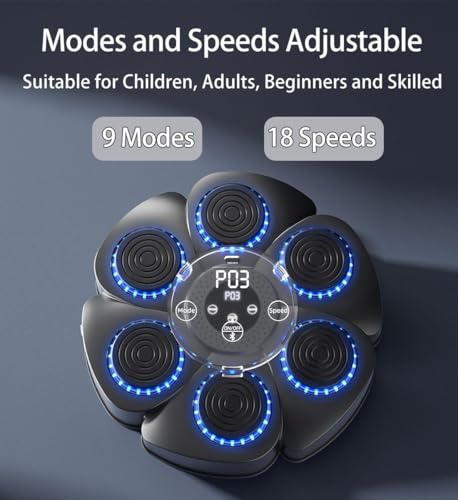 Image of Music Boxing Machine Bluetooth Wall-Mounted with Boxing Gloves, 9 Speed Modes and Counting Mode, Fun-Filled and Safe Exercise for Adults & Children (SS-03)