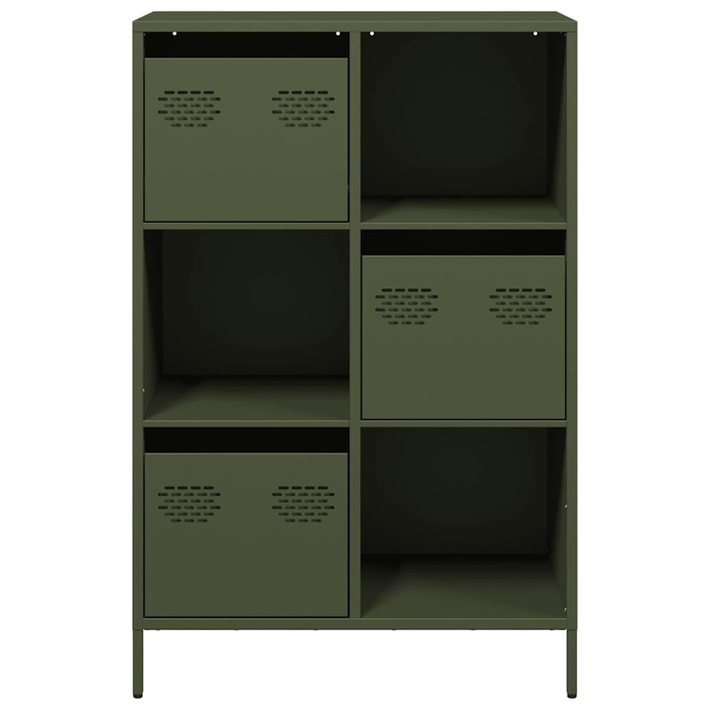 Wysoka komoda w kolorze oliwkowo-zielonym, ze stali walcowanej na zimno, 68 x 39 x 103,5 cm, z 3 szufladami i 3 przegródkami, uniwersalny kredens do salonu, kuchni i biura, łatwa w utrzymaniu