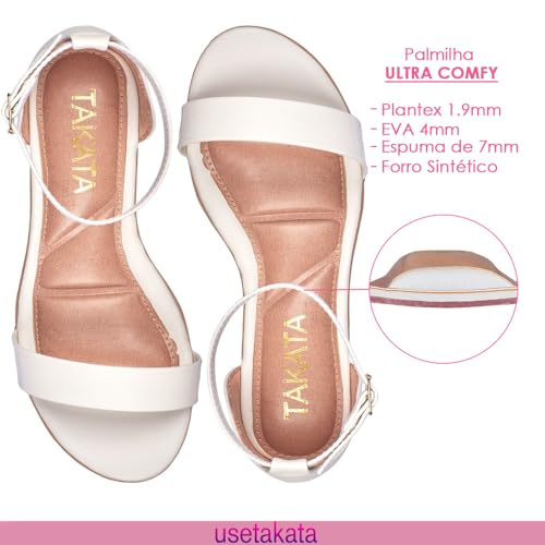 Sandalia Feminina Sintetica Salto Medio Baixo Confortavel A325 (OffWhite, BR, Adulto, Numérico, M, 3