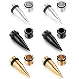 Anicina Taper and Plugs 6g 4mm 3Pairs Stainless Steel Tapers and Screw Tunnels Ear Stretching Kit Gauges Plugs,3 Color for Choice