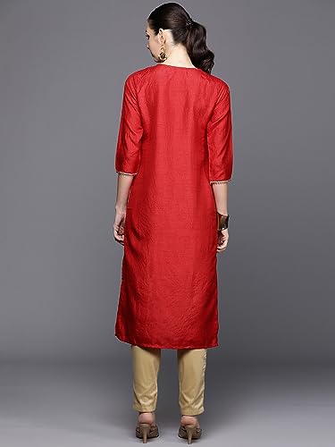 Image of INDO ERA Women Polyester Straight Fit Yoke Design Straight Kurta (23ERE3936)