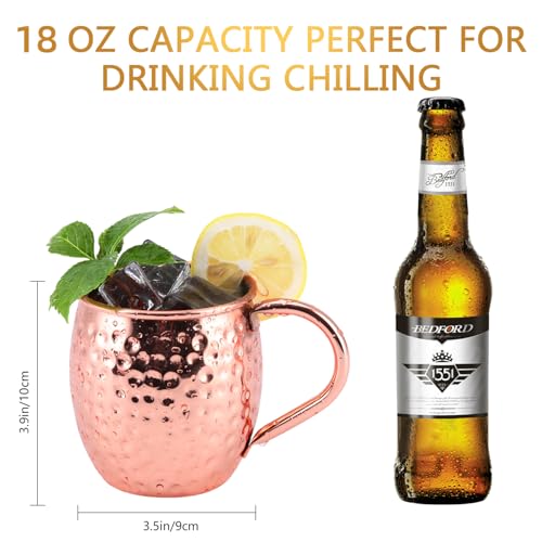 Bicchieri Rame Moscow Mule Set di 4, 100% Tazze Rame Lavorate a Mano, set da 550ml con BONUS: 4 Cannucce di Rame da Cocktail di Alta Qualità e 1 Jigger - immagine 3