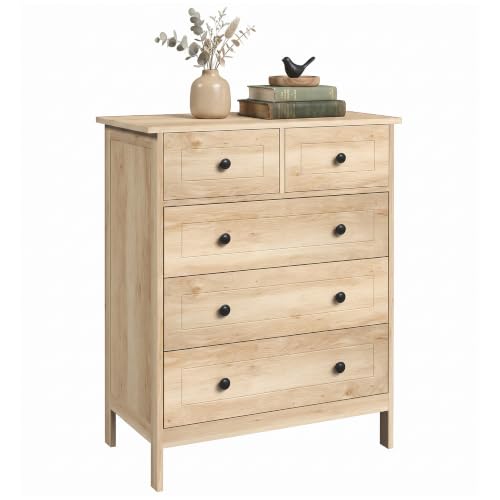 HOMCOM Commode à 5 Tiroirs Style Comtemporain 74 x 40 x 91 cm Chêne