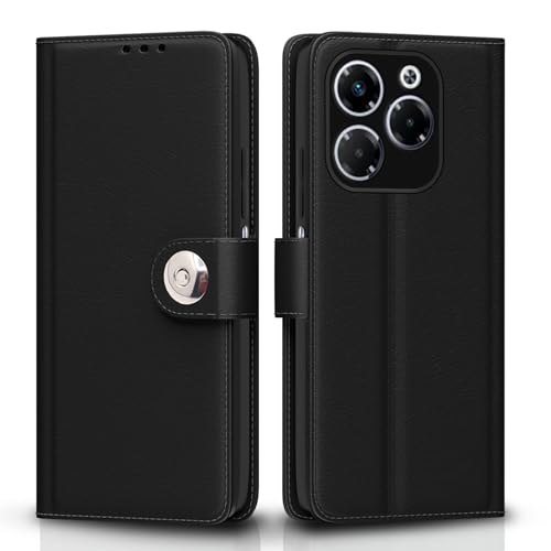 Image of Pikkme Flip Cover Leather Finish | Inside TPU with Card Pockets | Wallet Stand and Shock Proof | Complete Protection Button Flip Case for Infinix Note 40X 5G(Black)