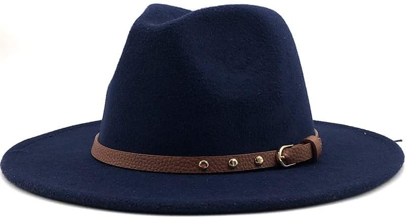 Women Classic Wide Brim Fedora Hat with Belt Buckle Wool Panama Felt Hats (Color : Brown, Size : One Size)