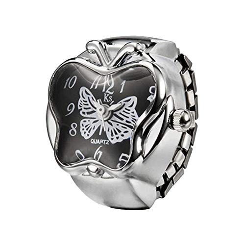 Preisvergleich Produktbild Nowbetter Elegante elastische Fingerring Uhr Kreative Schmetterling Edelstahl Band Ring Hochzeit Verlobung Schmuck Zubehör Geschenk für Frauen Mädchen, Schwarz, 5cm-6.5cm