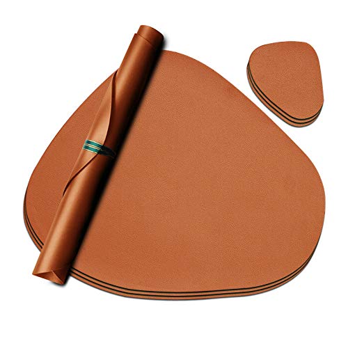 ZJRIGHT Lot de 8 sets de table et sous-verres en cuir synthétique Marron u0096 4 sets de table + 4 soucoupes.