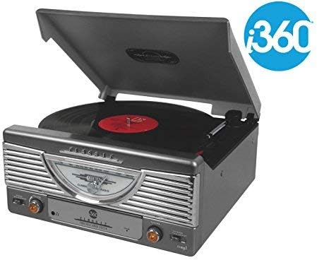 Record Player Turntable by i360 - Premium Vinyl Player - FM Radio and Built-in Speakers Converts Vinyl into MP3 Digital Files (Grey)
