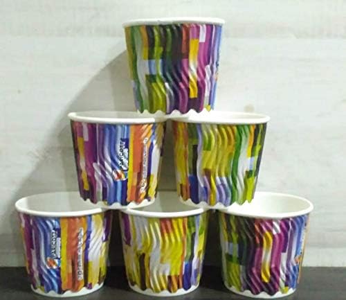 PARICOTT 150ml Ripple Multicolor Printed Disposable Designer Paper Cups Hot & Cold Beverage Cup 5 Oz (Pack of 50 Pieces)