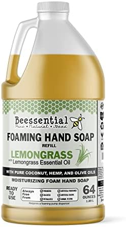 Beessential All Natural Foaming Hand Soap Refill Bulk, 64 oz Lemongrass | Made with Moisturizing Aloe & Honey - Made in the USA