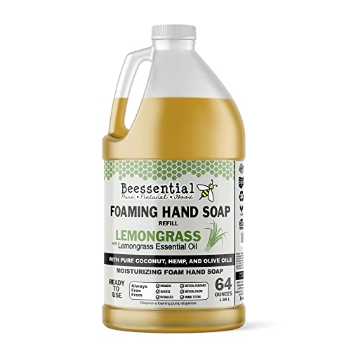 Beessential All Natural Foaming Hand Soap Refill Bulk, 64 Oz Lemongrass | Made With Moisturizing Aloe & Honey - Made In The Usa #TOP3