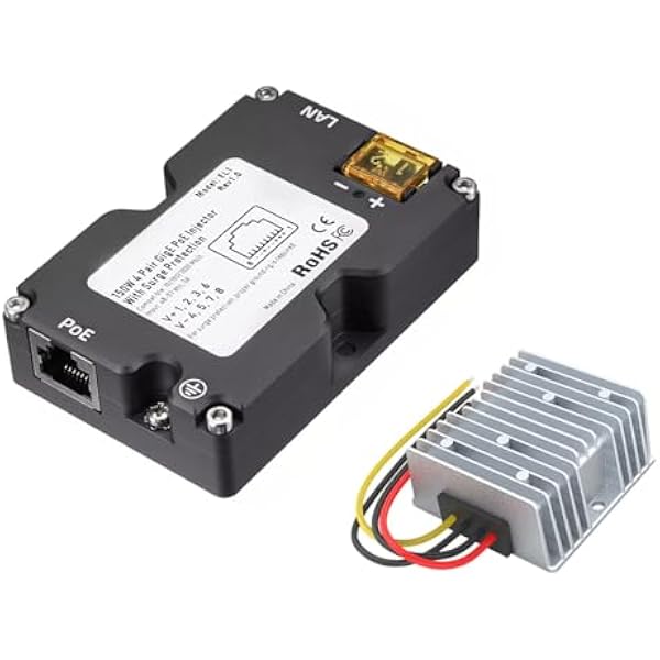 Cocoarm Wtryskiwacz PoE 150 W, Stop Aluminium, Obsługuje sieć GigE, Idealny do Dish V2 z Solidnymi Funkcjami Bezpieczeństwa ESD