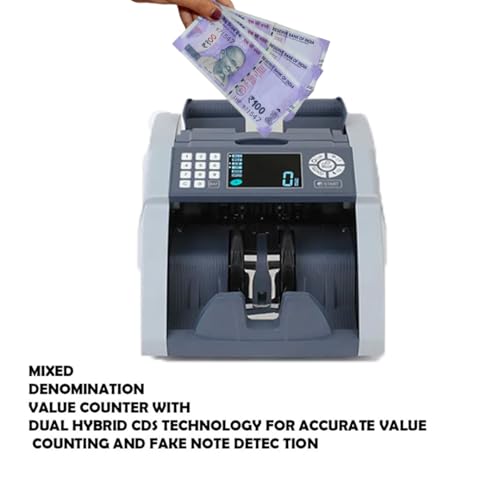 Image of ELCONS Note Counting Machine BANKO-90 | High-Speed Cash Counter 1000 Notes /Min | Fake Note Detection with UV, MG & IR Sensors | Automatic Value Detection | LED Display & Batch Counting (Grey)