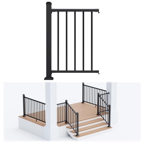 Image of Egadis 36 in. H x 2 ft. W Porch and Deck Railing Kit, Aluminum Railing Kit, Textured AAMA 2604 Powder-Coat Finish Modular Rail System for Outdoor Decks, Porches & Balconies (1 Post, 1 Panel)