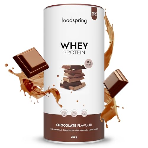 foodspring - Poudre de protéines whey Chocolat - Avec 21 g de protéines de croissance musculaire, solubilité parfaite, ultra-filtrée et riche en BCAA et EAA - goût complet et délicieux (750 g)