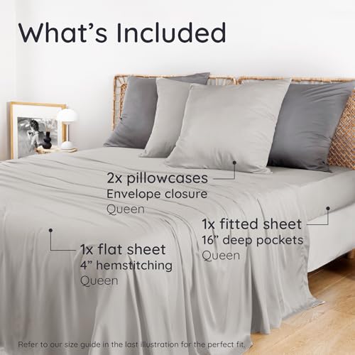 Bambaw Queen Sheet Set – 4pcs 100% Viscose Derived from Bamboo Cooling Sheets Set Queen Size, Cooling Sheet for Night Sweats, Ultra Soft & Breathable, 16'' Deep Pockets (Moonlight Gray) by Bambaw - Used condition - Image 2