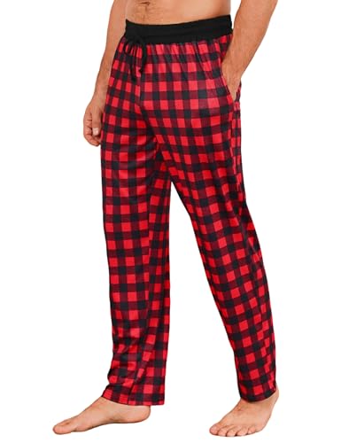 Marvmys Pantalón Pijama Hombre Largo Invierno Cuadros Pantalones Pijamas Cómodo y Ligero con Bolsillos y Cinturón