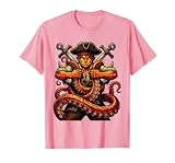 Young Pirate vs Giant Octopus Graphic Design T-Shirt, Men, Pink, X-Large