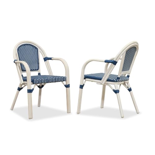 Image of PURPLE LEAF French Bistro Patio Armchairs Set of 2, White Finish, Deep Blue