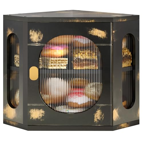 TQQDCI Corner Bread Box for Kitchen Countertop - Large Bamboo Bread Storage Bin with Acrylic Window, Double Layer Design for Homemade Breads