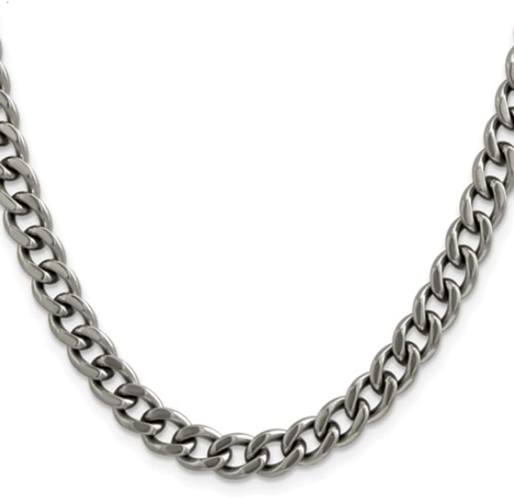The Black Bow Men's 7.5mm Dark Gray Titanium Classic Curb Chain Necklace, 24 Inch - Image 2