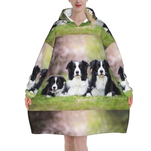 Sweat à capuche couverture Border Collie en flanelle unisexe à poches