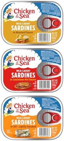 Chicken of the Sea Wild Caught Sardines, 3 Flavor Variety Pack, 3.75 oz. Can (Pack of 3)