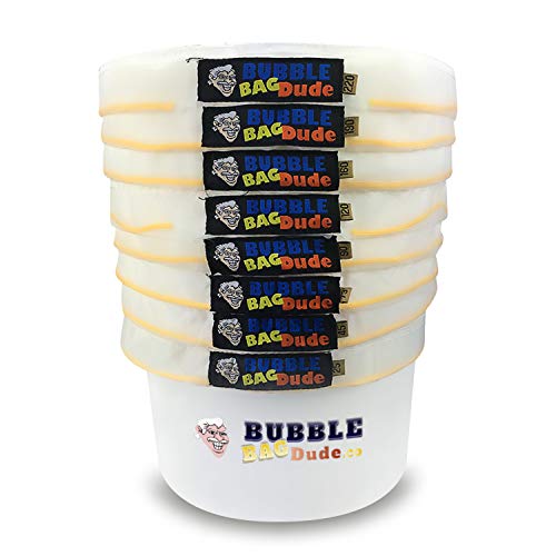 BUBBLEBAGDUDE Bolsas de burbujas All Mesh 20 Galones 8 Bolsa Set Herbal Ice Essence Kit de bolsa de extracción con pantalla de 10 x 10 pulgadas (25 Micron) y bolsa de almacenamiento