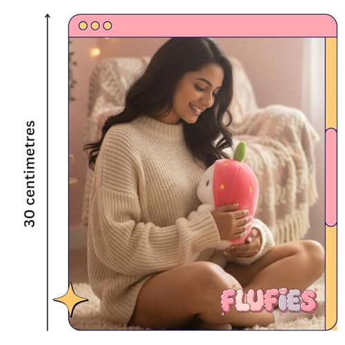 Image of Flufies Plush Toys - Snuggly and Aesthetic Stuff Plush Toys and Baby Toys - Soft Toys for Baby Girl and Baby Boy - Soft Toys for Girlfriend Gift (Strawberry Reversible Rabbit)