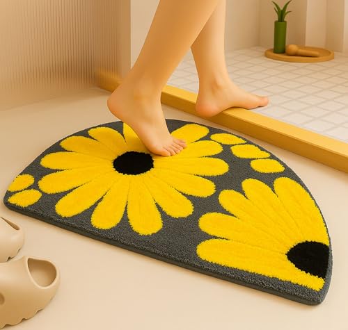 BSB HOME Super Soft 2000 GSM Microfiber Bath Mat (40x60 cm) – Super Absorbent, Anti-Skid, Quick Dry Floor Mat for Bathroom, Bedroom, Kitchen & Home – Sunflower Bloom Pattern Pack of 1