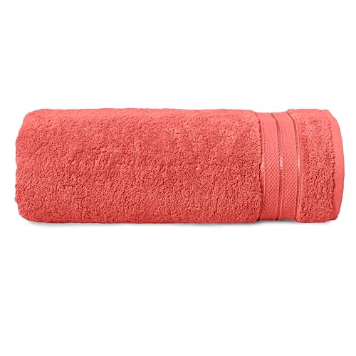 Image of Elegant Comfort Three Line Popcorn Towel Set for Bathroom 35 x 70 inches, Premium Hotel Quality 1-Pack Jumbo Towels, 100% Turkish Cotton, Soft and Durable, Quick Dry and Highly Absorbent, Coral