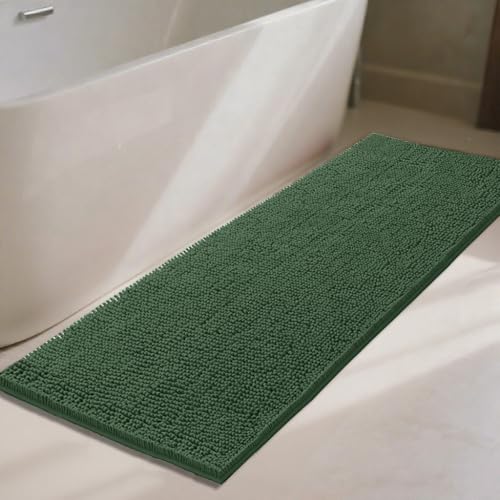 Bathroom Rugs 70x24,Super Absorbent Soft,Thick,Machine Washable Chenille Bath Mat,Non Slip Toilet Floor Rug,Bath Mats for Bathroom Floor, Home Decor Accessories,Dark Green