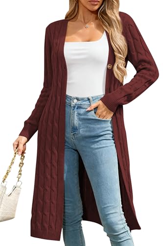 Image of Cakulo Womens Long Cardigans Cable Knit Chunky Cardigan Sweaters Open Front Fall Winter Fashion Outfits Coats 2025