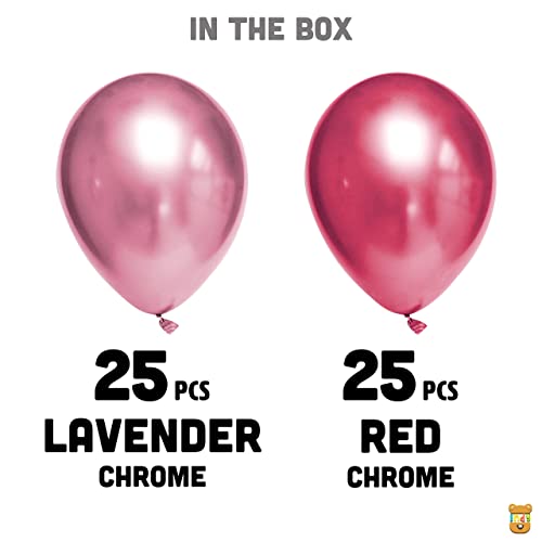 Image of Just Party 25Pcs Red & 25Pcs Lavender Metallic Chrome Balloons with Shiny Surface For Birthdays /Anniversary /Engagement /Baby Shower /bachelorette Party Decorations (Pack of 50)