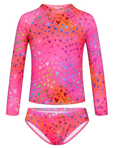 Image of TENVDA Girls Swimsuit Long Sleeve Rash Guard Sets UPF 50+ Two Piece Bathing Suits Size 3-12 Years