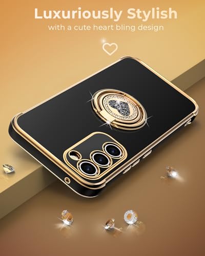 Image of XYZ for Galaxy S23 Plus Case with Stand, for Samsung Galaxy S23 Plus Case with Double Ring, Women Girls Bling Luxury Phone Case for Samsung S23 Plus, Black