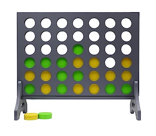 Image of Giant 4 in a Row Game for Family & Adults - Tailgating Pros Jumbo Grey Wooden Four in a Row Indoor & Outdoor Yard Game for Family Party Fun, Portable Activities for Patio, Backyard, and Camping