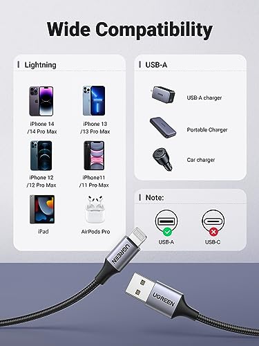 Image of UGREEN USB to Lightning Cable 1M, Apple MFi Certified Nylon Braided Cord