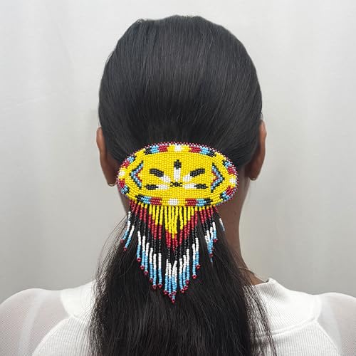 Pasador francés amarillo cuentas plumas flecos accesorios pelo joyería chic 5