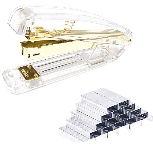 Gold Stapler Acrylic Desktop Stapler with 1100 PCS Silver Metal Staples for Office School Home Accessory School Stationery