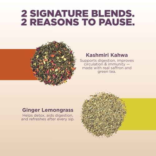 Image of CHAYAM Tea Gift Set with Infuser | 2 Loose Leaf Tins - Kashmiri Kahwa & Ginger Lemongrass (50g Each) | Soothing Green & Herbal Fusion | Tea Gift Pack for Tea Lovers | Wedding, Anniversary & Birthday Gift