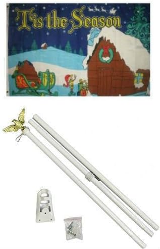 3x5 Merry Christmas Tis The Season Flag White Pole Kit Set - Party Decorations Supplies For Parades - Prime Outside, Garden, Men Cave Decor Flag