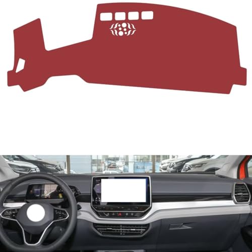 Leather Dash Board Cover mat Compatible with VW ID.6 CROZZ (HUD，Anti-Slip,Sun Protection Dashboard Cover-red