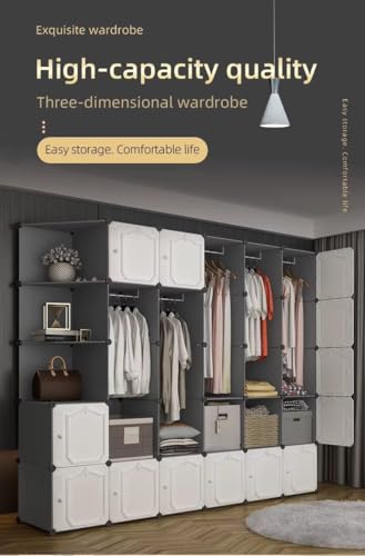 Image of 8 Door Kids Cartoon Wardrobe Storage Cabinet - DIY Modular Clothes Organizer with Hanging Cartoon Design Wardrobe with Multi for Bedroom, Living Room,Entryway