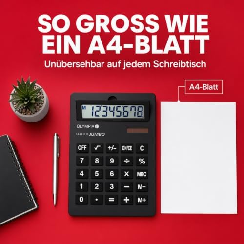 Olympia Tischrechner LCD 908, Jumbo-Tischrechner im A4-Format, A4 Taschenrechner