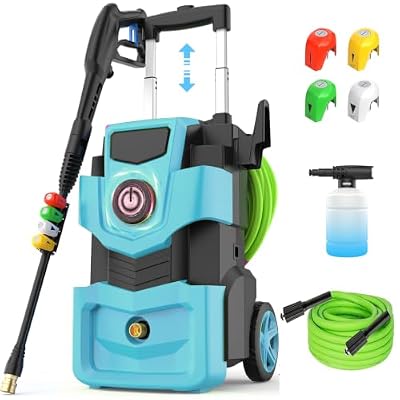 Imdot Adjustable Electric Pressure Washer 5000PSI with 33FT Flexible Hose, 4 Nozzles, Foam Cannon, Best Power Washer for Cars, Patios, Driveways, Blue