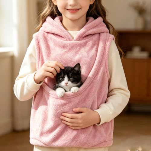 Girls Fleece Pet Pouch Hoodies Sleeveless Cat Dog Carrier Hooded Vest - image 3