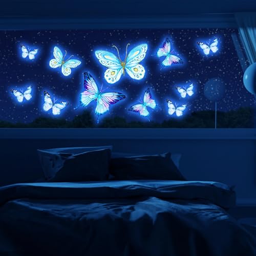 Nachtleuchtende Schmetterling Wandsticker - Selbstklebende Leuchtsterne Dekoration, Fluoreszierende Schmetterlinge für Kinderzimmer, Wohnzimmer & Schlafzimmer, PVC Deko Schmetterlinge