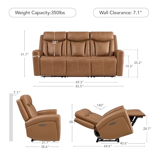 Image of CHITA Zero Gravity Leather Power Reclining Sofa, 3 Seater, Saddle