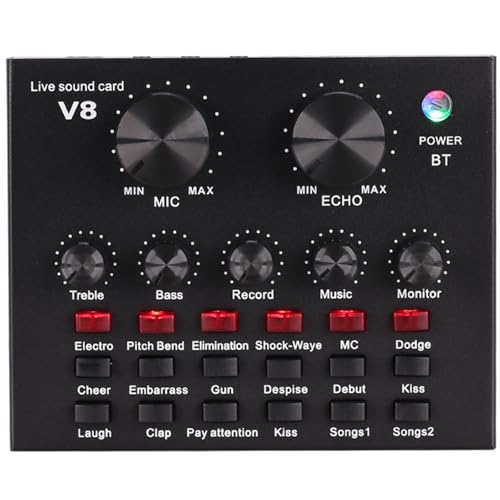 Mezclador de audio, Tarjeta de sonido V8 con cambio voz, transmisión en, canto, karaoke, auriculares, grabación externa for móvil, casa, KTV, ordenador,PC, Estudio de grabación y juegos